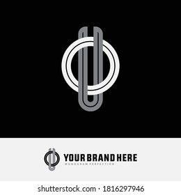 Initial letter O, U, OU or UO overlapping, interlock, monogram logo, white and gray color on black background