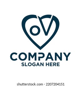 Initial letter o v in love shape logo vector design