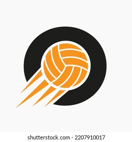 Initial Letter O Volleyball Logo Concept With Moving Volley Ball Icon. Volleyball Sports Logotype Symbol Vector Template