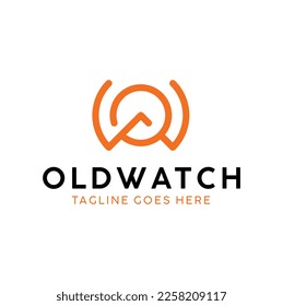 Initial Letter O W OW WO with Clock Watch modern logotype typography Lettering Monogram logo design