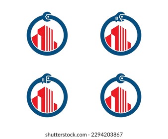 initial Letter O Wrench Building Repair Logo Concept sign icon symbol Design Element. Plumbing, House, Home Repair, Construction Building, Mechanic Services Logotype. Vector illustration template