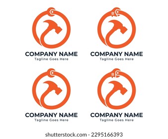 initial Letter O Wrench and Hammer Repair Logo Concept sign icon symbol Design Element. Plumbing, House, Home Repair, Construction Building, Mechanic Services Logotype. Vector illustration template 