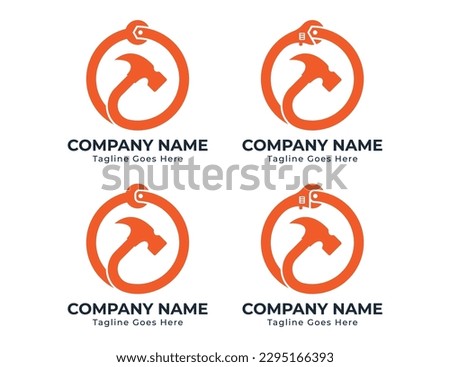 initial Letter O Wrench and Hammer Repair Logo Concept sign icon symbol Design Element. Plumbing, House, Home Repair, Construction Building, Mechanic Services Logotype. Vector illustration template 