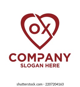 Ursprünglicher Buchstabe o x in Love form Logo, Vektordesign
