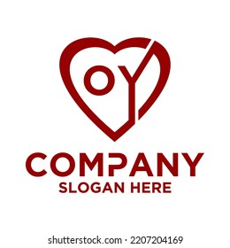 Ursprünglicher Buchstabe o y in Love Form Logo, Vektordesign