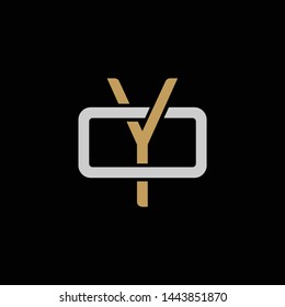 Initial letter O and Y, OY, YO, overlapping interlock logo, monogram line art style, silver gold on black background