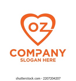 Initial letter o z in love shape logo vector design