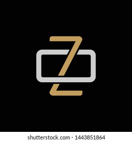 Initial letter O and Z, OZ, ZO, overlapping interlock logo, monogram line art style, silver gold on black background