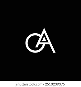 Letra inicial OA Logotipo de arte minimalista en negrita, color blanco sobre fondo negro.