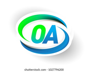 initial letter OA logotype company name colored blue and green swoosh design, modern logo concept. vector logo for business and company identity.
