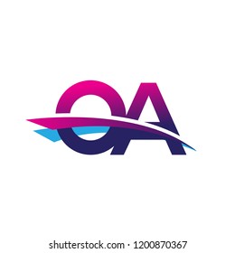 initial letter OA logotype company name colored blue and magenta swoosh design. vector logo for business and company