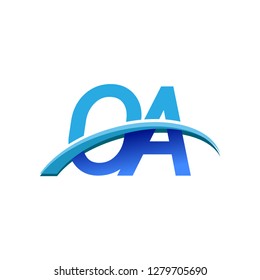 initial letter OA logotype company name colored blue and swoosh design. vector logo for business and company identity.