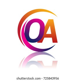 initial letter OA logotype company name orange and magenta color on circle and swoosh design. vector logo for business and company identity.