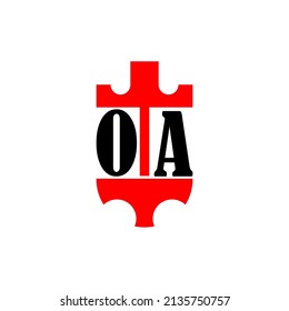 Letra inicial logotipo simple del escudo de la corona roja de OA. Mínimo y único.