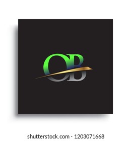 initial letter OB logotype company name colored green and gold swoosh design. vector logo for business and company