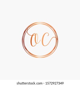 initial letter OC handwritten with circle element template. Creative fashion logo design, couple initial name , beauty icon. Logo with hand drawn style for wedding concept - vector