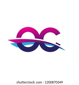 initial letter OC logotype company name colored blue and magenta swoosh design. vector logo for business and company