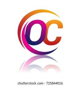 initial letter OC logotype company name orange and magenta color on circle and swoosh design. vector logo for business and company identity.