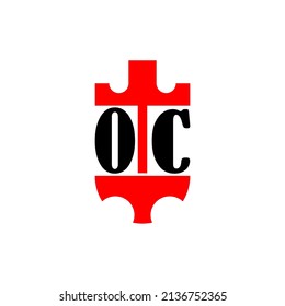 Initial letter OC red crown shield simple logo. Minimal and unique.