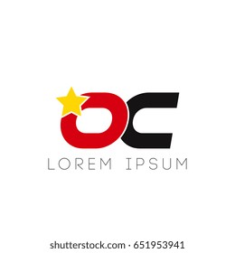 Initial letter oc yellow star logo red black