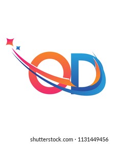 initial letter OD logotype company name colored orange, red and blue swoosh star design. vector logo for business and company identity.
