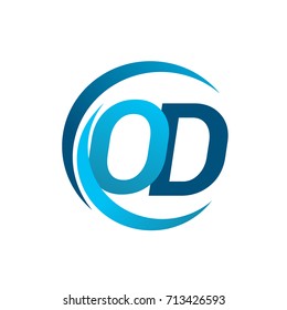 initial letter OD logotype company name blue circle and swoosh design. vector logo for business and company identity.