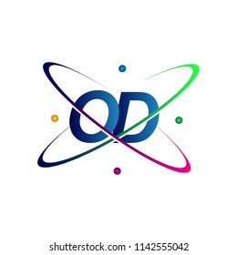initial letter OD logotype science icon colored blue, red, green and yellow swoosh design. vector logo for business and company identity.
