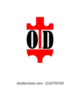 Letra inicial logotipo simple del escudo de la corona roja OD. Mínimo y único.