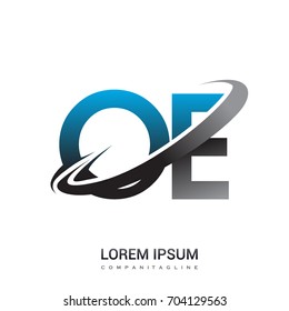 initial letter OE logotype company name colored blue and grey swoosh design. logo design for business and company identity.