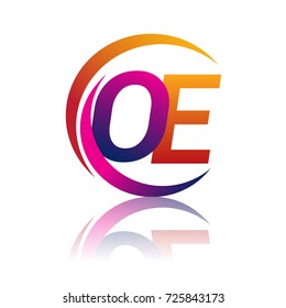 initial letter OE logotype company name orange and magenta color on circle and swoosh design. vector logo for business and company identity.