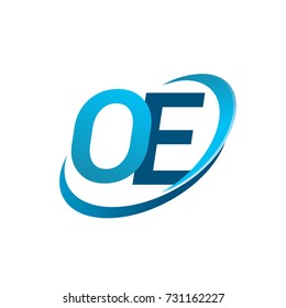 initial letter OE logotype company name colored blue swoosh design concept. vector logo for business and company identity.