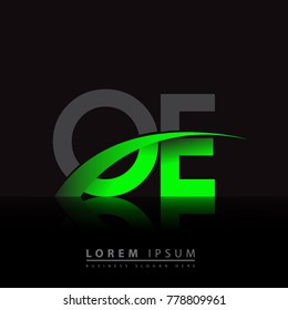 initial letter OE logotype company name colored green and black swoosh design. vector logo for business and company identity.
