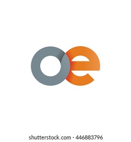 initial letter oe modern linked circle round lowercase logo orange gray