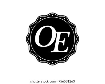 Initial letter OE monogram logo black seal stamp lace