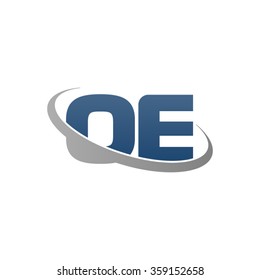 initial letter OE swoosh ring company logo blue gray