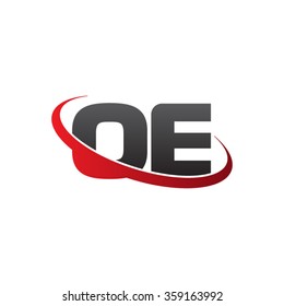initial letter OE swoosh ring company logo red black