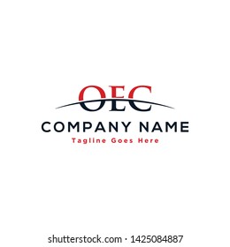 Initial letter OEC, overlapping movement swoosh horizon logo company design inspiration in red and dark blue color vector