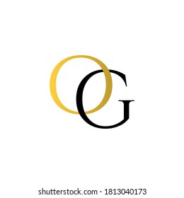Initial Letter OG GO Intersected Monogram Logo in Gold and black color.