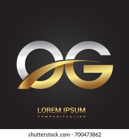 initial letter OG logotype company name colored gold and silver swoosh design. isolated on black background.