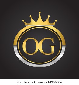 initial letter OG logotype company name with oval shape and crown, gold and silver color. vector logo for business and company identity.