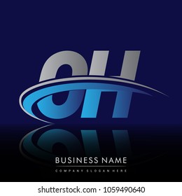 initial letter OH logotype company name colored blue and grey swoosh design. vector logo for business and company identity.