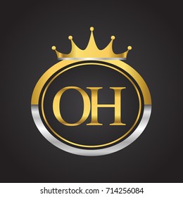 initial letter OH logotype company name with oval shape and crown, gold and silver color. vector logo for business and company identity.