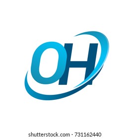 initial letter OH logotype company name colored blue swoosh design concept. vector logo for business and company identity.