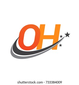 initial letter OH logotype company name colored orange and grey swoosh star design. vector logo for business and company identity.