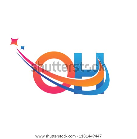 initial letter OH logotype company name colored orange, red and blue swoosh star design. vector logo for business and company identity.
