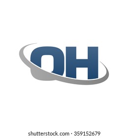 initial letter OH swoosh ring company logo blue gray