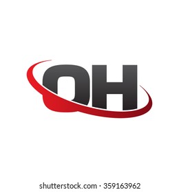 initial letter OH swoosh ring company logo red black