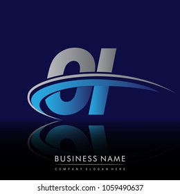 initial letter OI logotype company name colored blue and grey swoosh design. vector logo for business and company identity.
