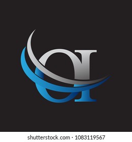 initial letter OI logotype company name colored blue and grey swoosh design. vector logo for business and company identity.