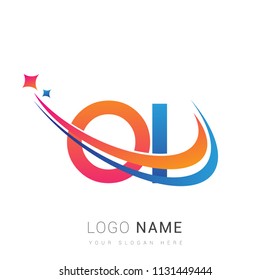 initial letter OI logotype company name colored orange, red and blue swoosh star design. vector logo for business and company identity.
